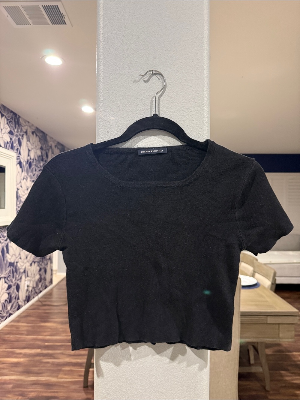 Brandy Melville Black Ribbed Scoop Neck Crop Tee